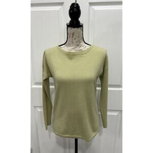 Talbots Pure 100% Cashmere Sweater Green Crew Neck Ribbed Cuff Hem Size XS
